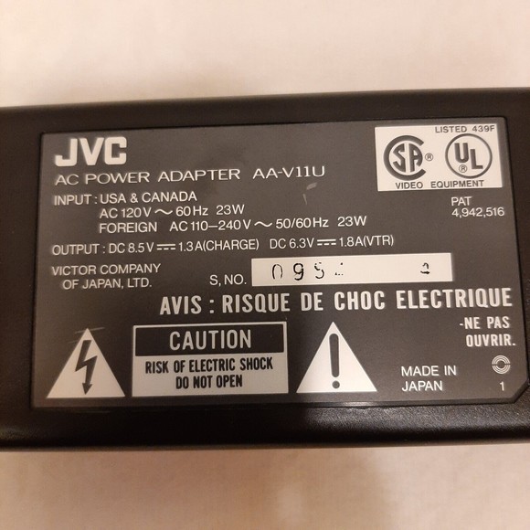 Genuine OEM Original JVC AC Power Adapter AA-V11U Camcorder Battery Charger ONLY - Picture 2 of 4